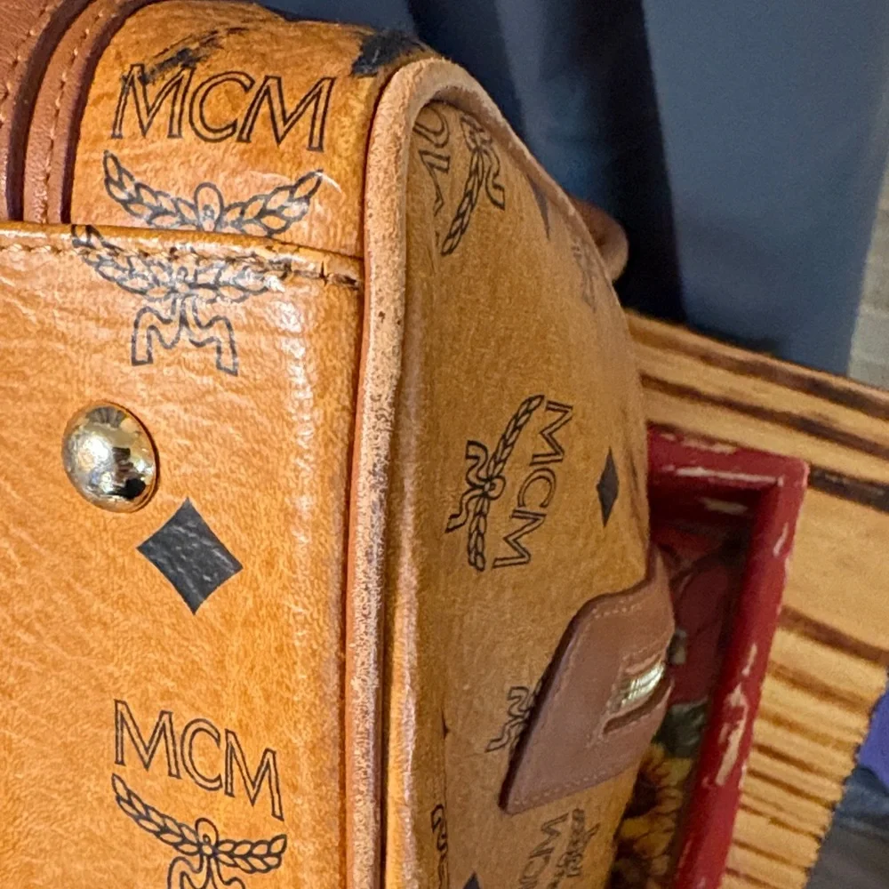 MCM Cognac Leather Satchel with Gold Accents - Picture 5 of 16